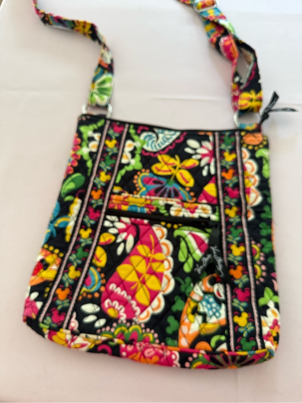 Vera Bradley Black Floral Multicolor Quilted Crossbody Bag - Disney